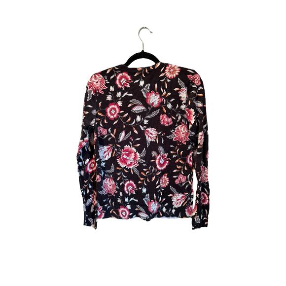 LOFT Black and Red Floral Button Front Blouse Womens Size Large - Picture 5 of 8